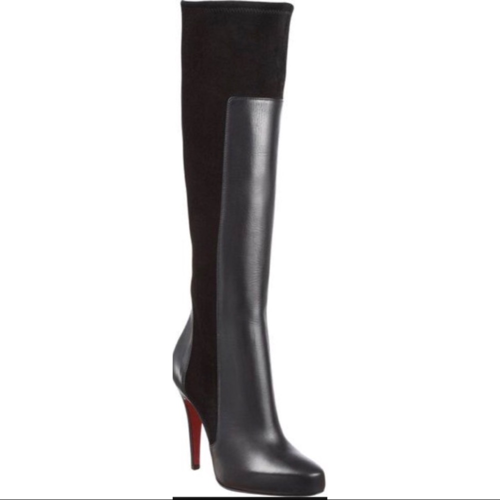 Christian Louboutin Black Ysa 100 Leather Suede Knee High Boots/Booties
